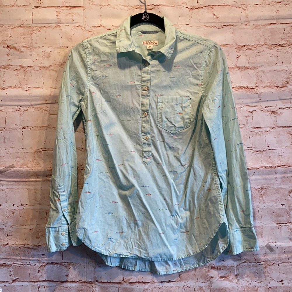 Merona long sleeve printed Popover Xs collared